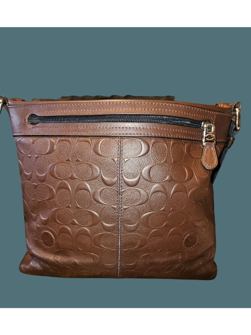 Coach Brown Leather/Embossed Signature Small Charles Messenger Crossbody Bag - Picture 4 of 16